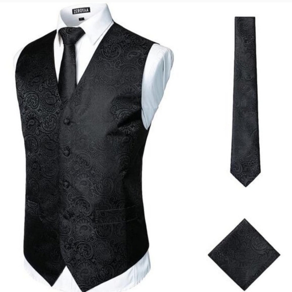 GIOBERTI Classic 4pc Jacquard Paisley Vest Set Black Size XL - Picture 2 of 6